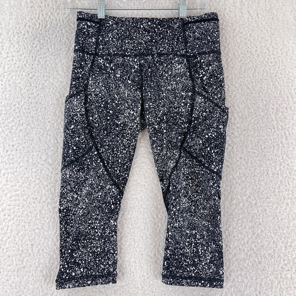 Lululemon Black Splatter‎ Outrun 17" Crop Leggings Womens Activewear Size 6